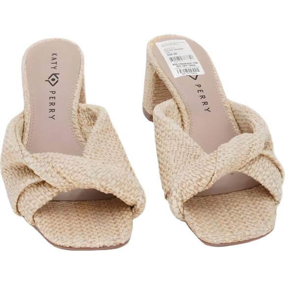 Katy Perry Tooliped Twisted Block Heel Slide Sandals Natural Women's US 9.5M - Picture 1 of 6